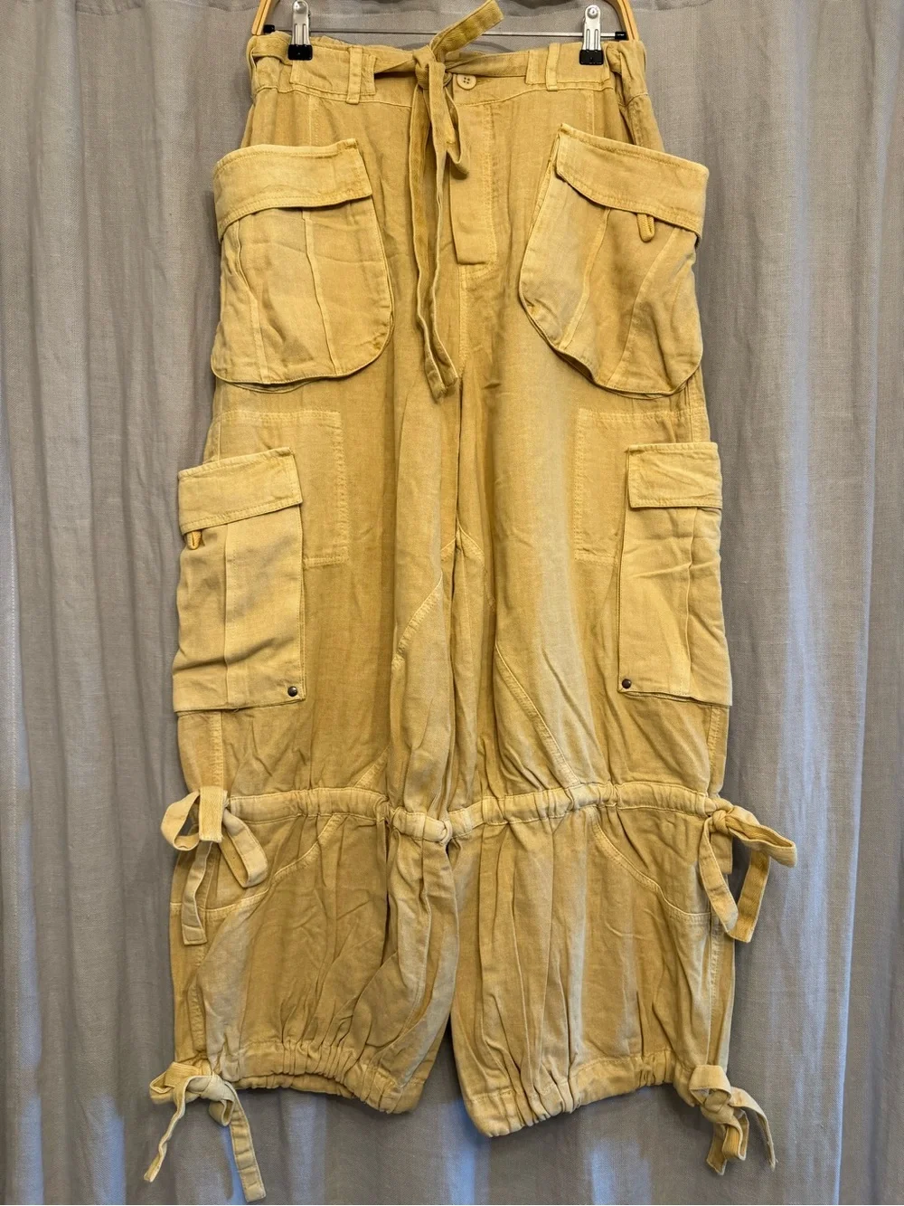 Free People Yellow Cotton Linen Blend Oversized Cargo Pants NWT Size M - Picture 1 of 7
